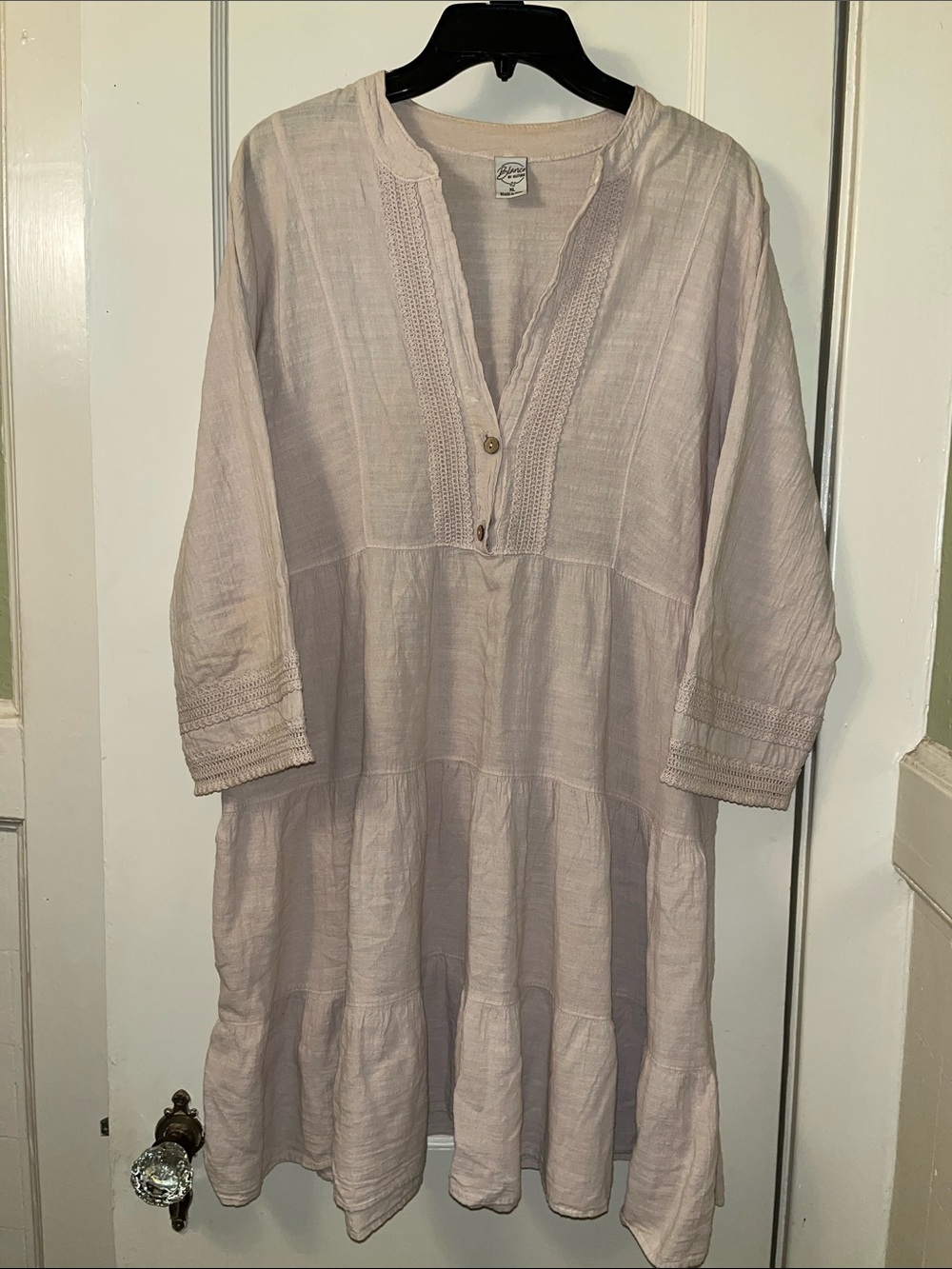 Tan Cotton Tiered Peasant Dress